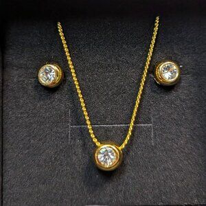 Elegant Yellow Gold Filled Round CZ Pendant Necklace Earrings Set